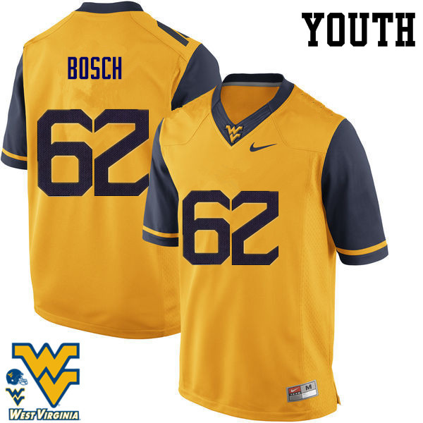 NCAA Youth Kyle Bosch West Virginia Mountaineers Gold #62 Nike Stitched Football College Authentic Jersey LC23H81GU